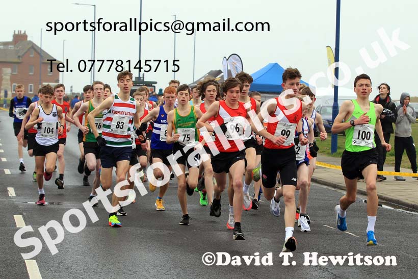 Boys under-15s 5k, 2023 Northern Mens 12 stage and Womens 6 Stage Relays and Young Athletes, Redcar. Photo: David T. Hewitson/Sports for All Pics